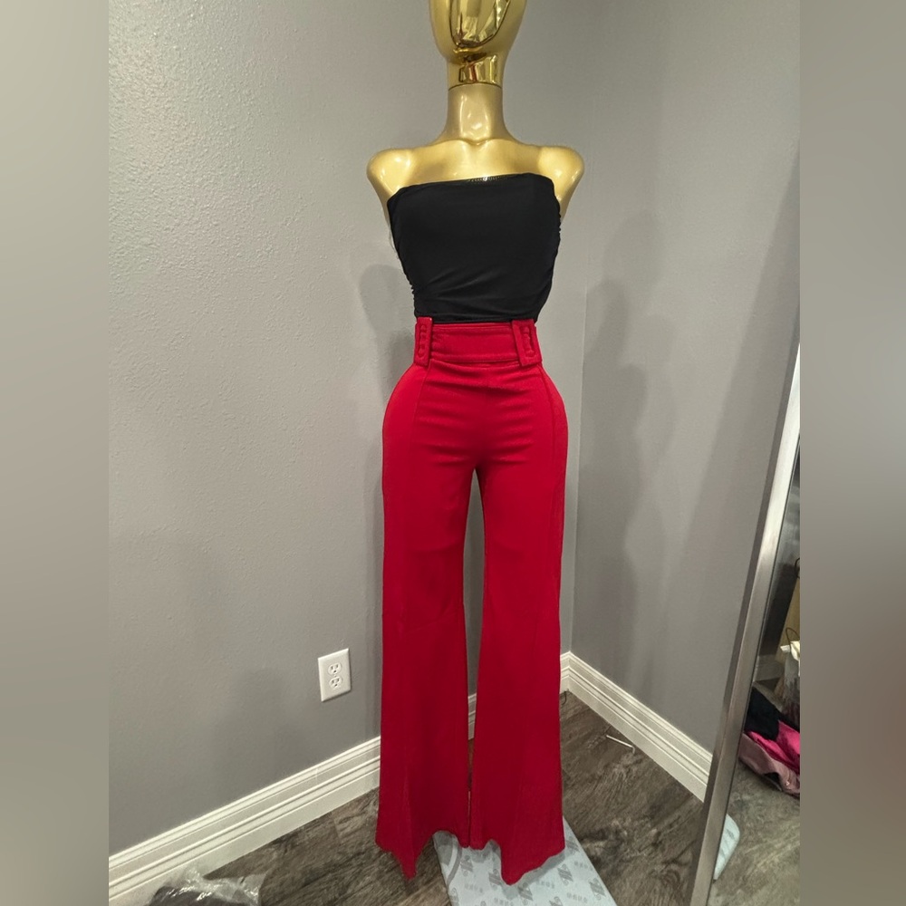 Vibrant Red Wide Leg Pants with Modern Silhouette